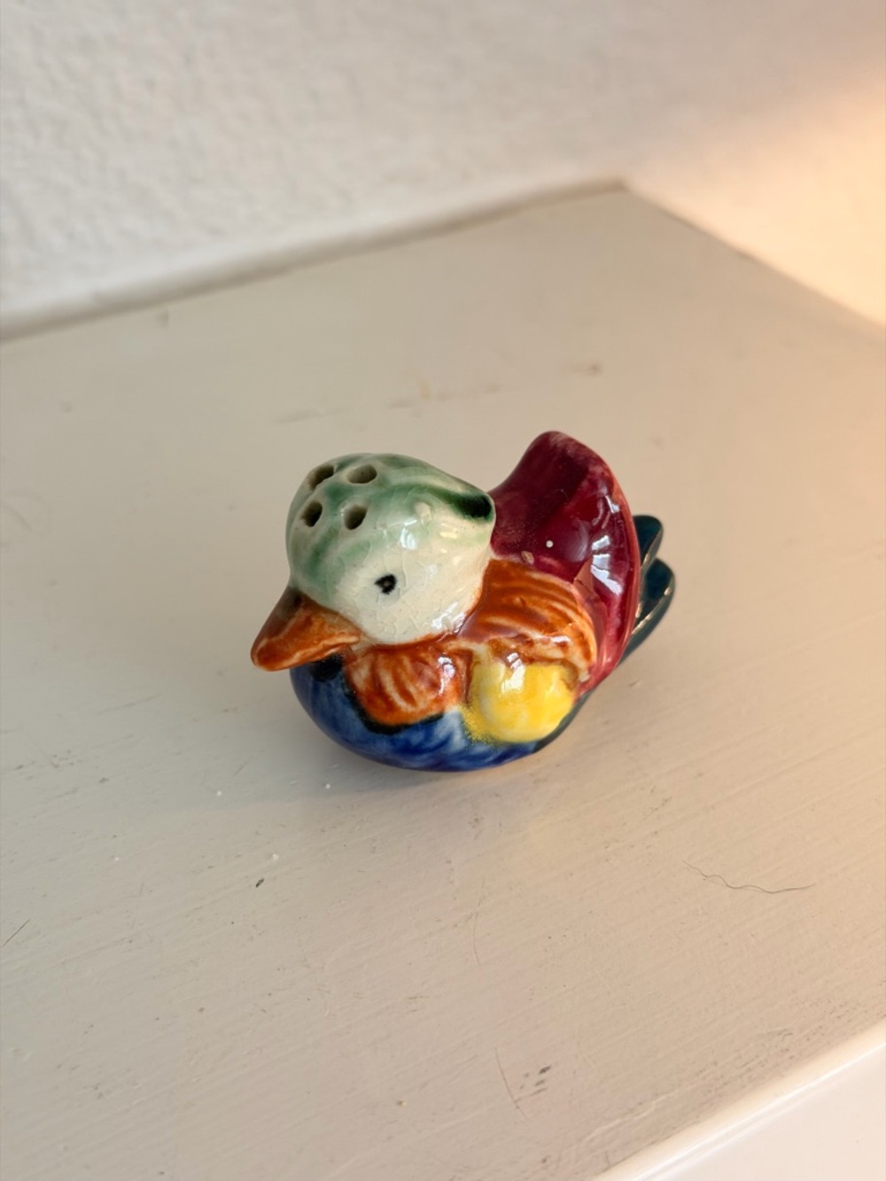 Vintage Ceramic Bird Salt Shaker Hand Painted Colorful Duck